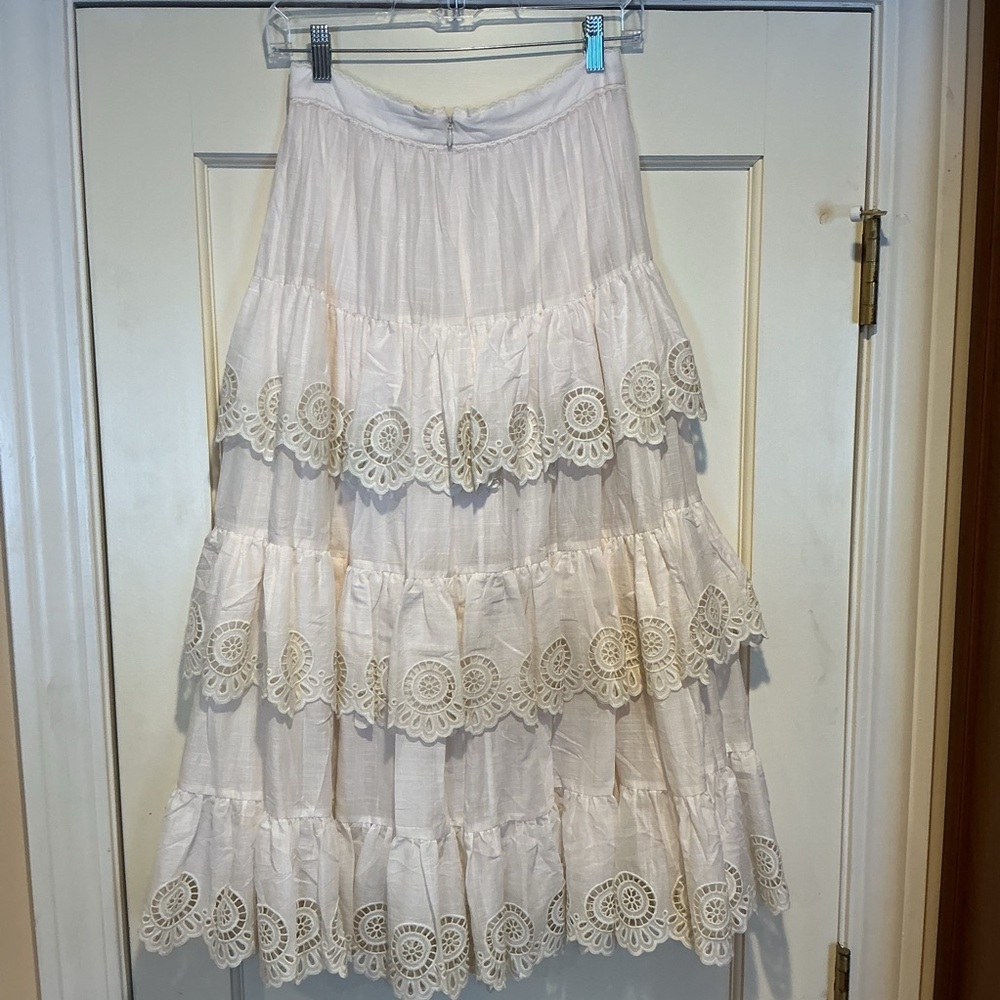 NWOT Zimmermann Cream Tiered Lace Cotton Skirt, Size AU 1 = S
